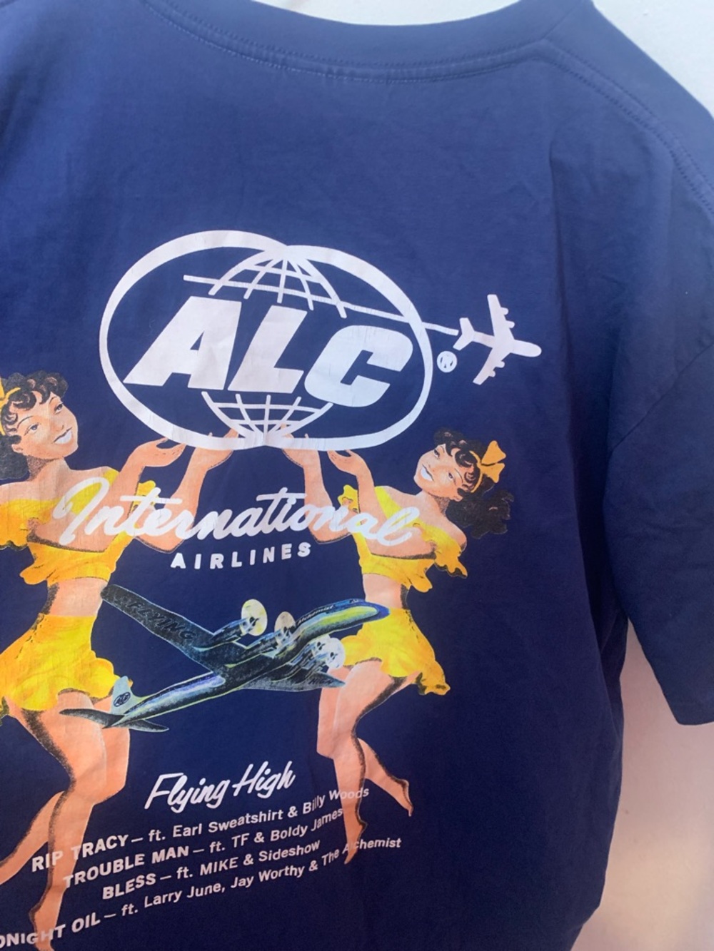 A.L.C.  Short-Sleeve Graphic Tee in Navy with Yellow Artwork